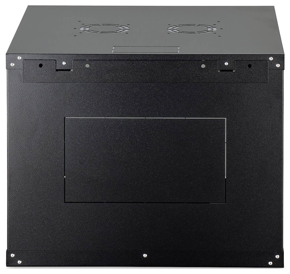 Schwarzes, rechteckiges elektronisches Gerät mit flacher Oberseite und Lüftungslöchern. Das Gerät verfügt über eine schlichte Vorderseite ohne sichtbare Bedienelemente oder Anzeigen.
