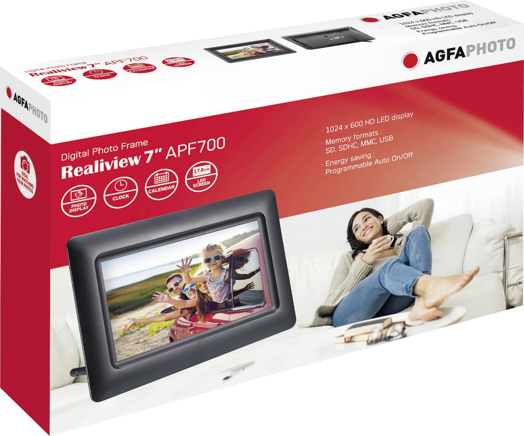 AgfaPhoto Foto Frame Digitaler Bilderrahmen 17.8cm 7 Zoll 1024 x 600 Pixel 8 MB Schwarz