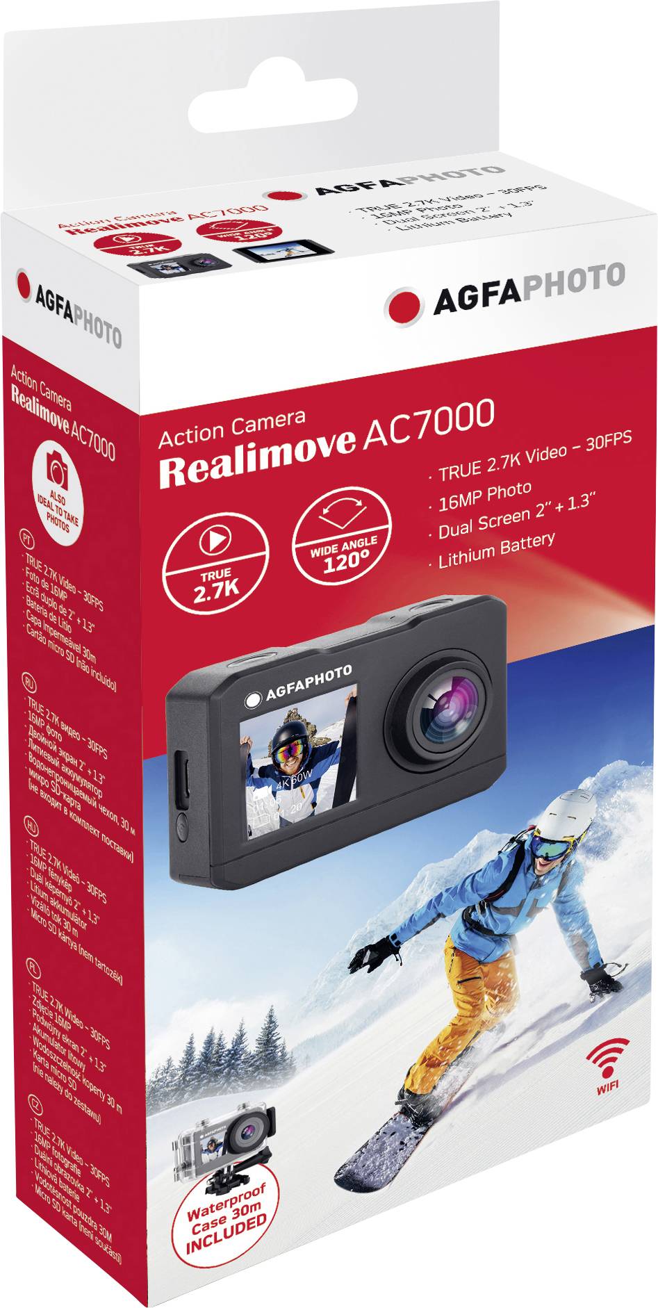 AgfaPhoto Action Cam Action Cam 4K, Dual-Display, Wasserfest, WLAN, Zeitlupe/Zeitraffer