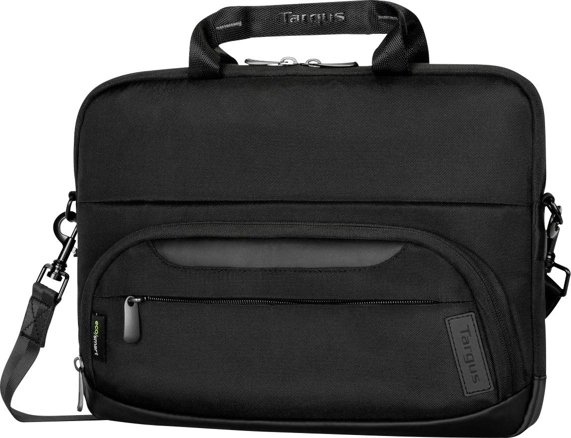 Schwarze Laptop-Tasche mit Reißverschlussfach und Tragegriff. Schlichter, funktionaler Stil, geeignet für Laptops und Zubehör.