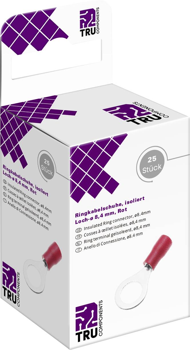 TRU COMPONENTS T2010C285 Ringkabelschuh Querschnitt (max.)=1.5mm² Loch-Ø=8.4mm Teilisoliert Rot 25St.