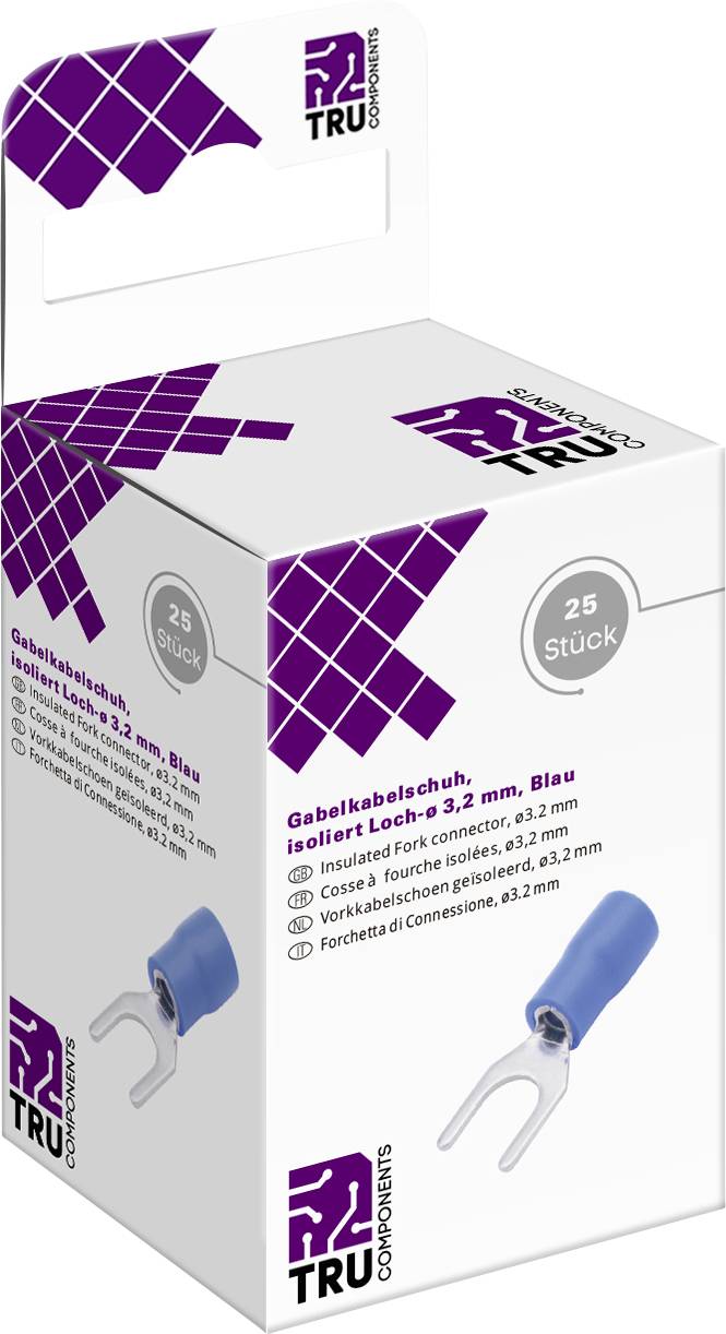 TRU COMPONENTS T2010C303 Gabelkabelschuh 1.5 mm² 2.5 mm² Loch-Ø=3.2 mm Teilisoliert Blau 25 St.