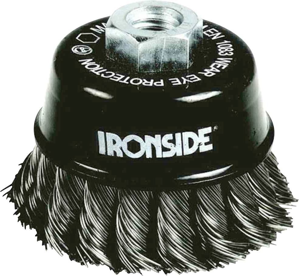 IRONSIDE Topfbürste Stahl Ø 100 mm, für Winkelschleifer, gezopfter Draht, mit Gewindeanschluss M14, Drahtstärke 0,50mm 243007 1St.