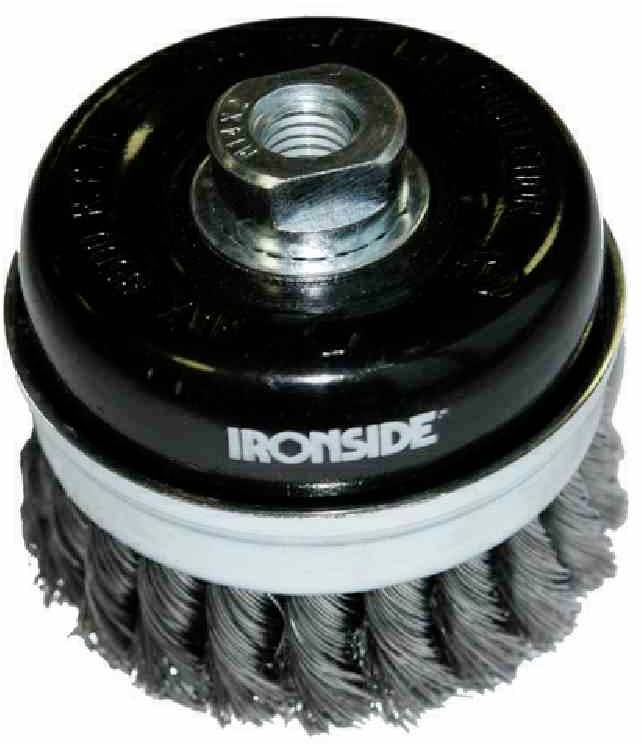 IRONSIDE Topfbürste Stahl Ø 100 mm, für Winkelschleifer, gezopfter Draht, mit Gewindeanschluss M14, Drahtstärke 0,50mm 243007 1St.