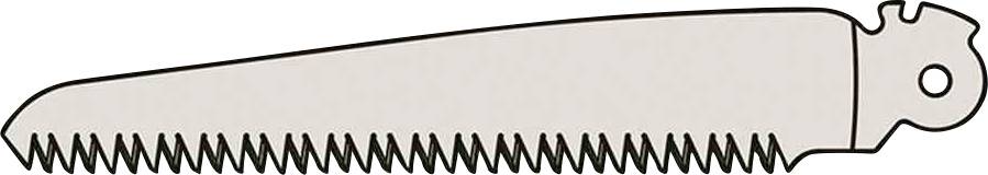 Illustration eines Sägeblatts, gebogen und gezahnt, geeignet für Handsägen oder Klappsägen. Geeignet für das Schneiden von Holz.