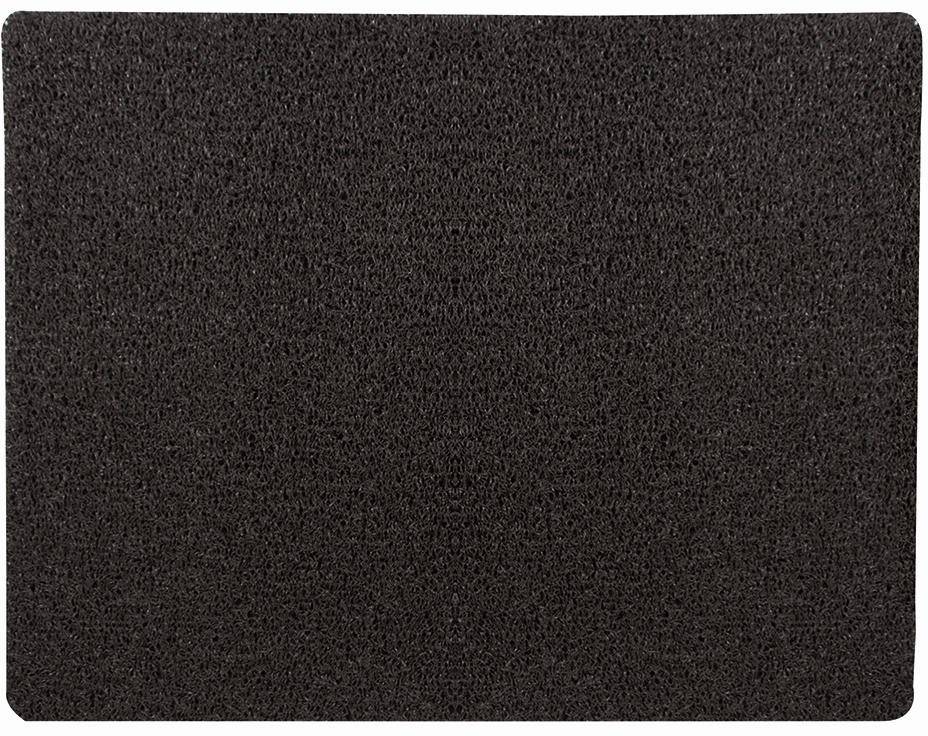 Schwarzer rechteckiger Teppich mit strukturierter Oberfläche. Ideal als Fußmatte für Eingangsbereiche.