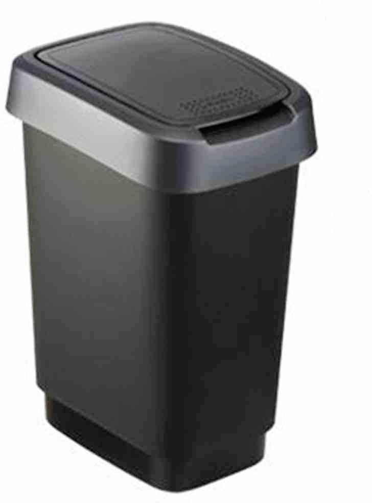 Rotho 1754508850 Mülleimer 50 l Polypropylen (L x B x H) 29.8 x 40.1 x 60.2 cm Schwarz, Silber 1 St.