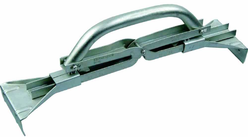 Metallischer Fliesenzangen-Griff, horizontal ausgerichtet, für das Anheben oder Verschieben von Fliesen oder Platten geeignet.