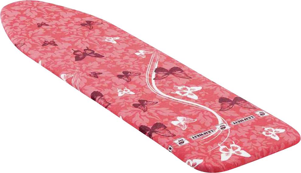 Roter Bügelbrettbezug mit Schmetterlingsmuster, die Schmetterlinge sind in Weiß- und Rottönen gehalten.
