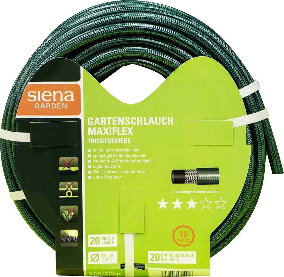 Gartenschlauch 'Maxiflex' von Siena Garden, 20 Meter lang, 13 mm Durchmesser, knick- und verdrehsicher. 20 Bar Berstdruck.