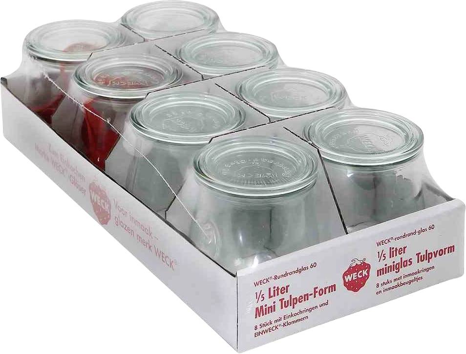 WECK 8T-762 Minitulpenform-Glas 8er-Tray 220ml mit Ringen und Klammern
