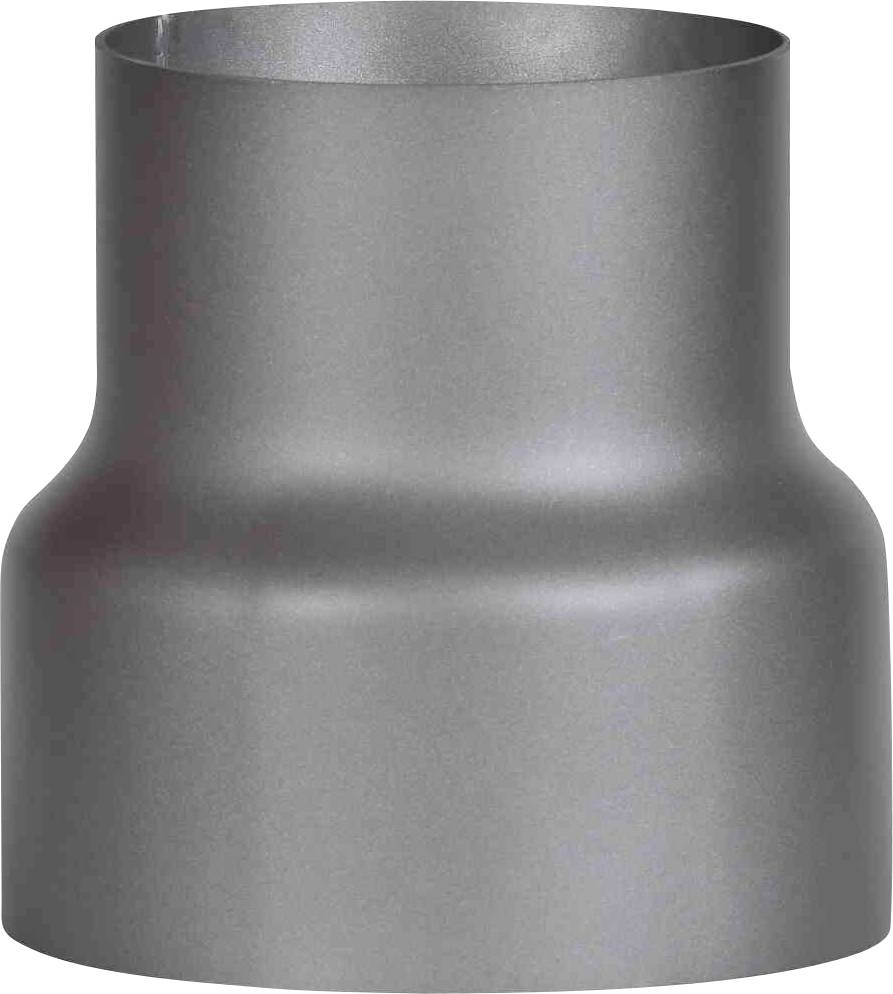 Metallischer Rohradapter in Grau, zylindrische Form, mit breiter Basis und schmalerer Öffnung. Wird zur Rohrverbindung verwendet.