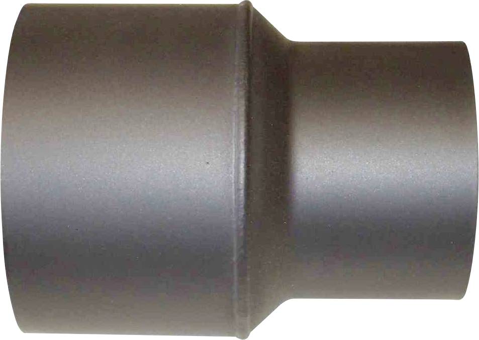 Ein stufenförmiger Metalladapter, der als Verbindungsstück zwischen zwei unterschiedlich großen Rohren dient. Farbe: Grau.