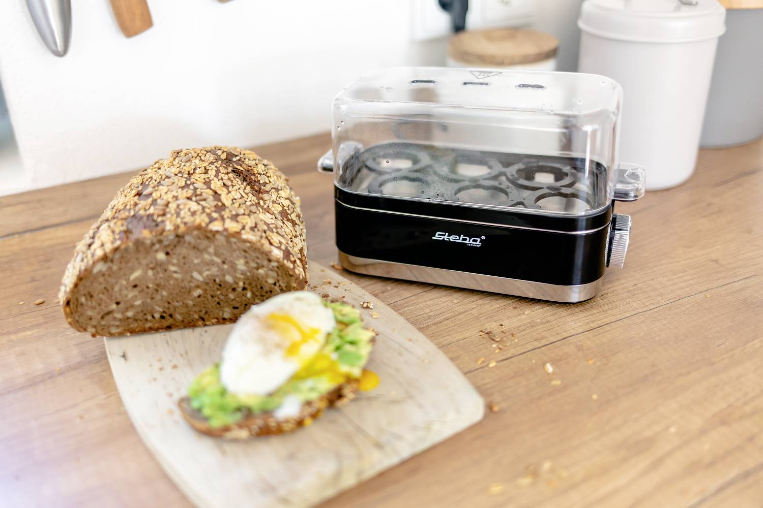 Steba EK 7 Eierkocher Kontrollleuchte, kabelgebunden, mit Eierstecher, mit Messbecher Schwarz, Edelstahl