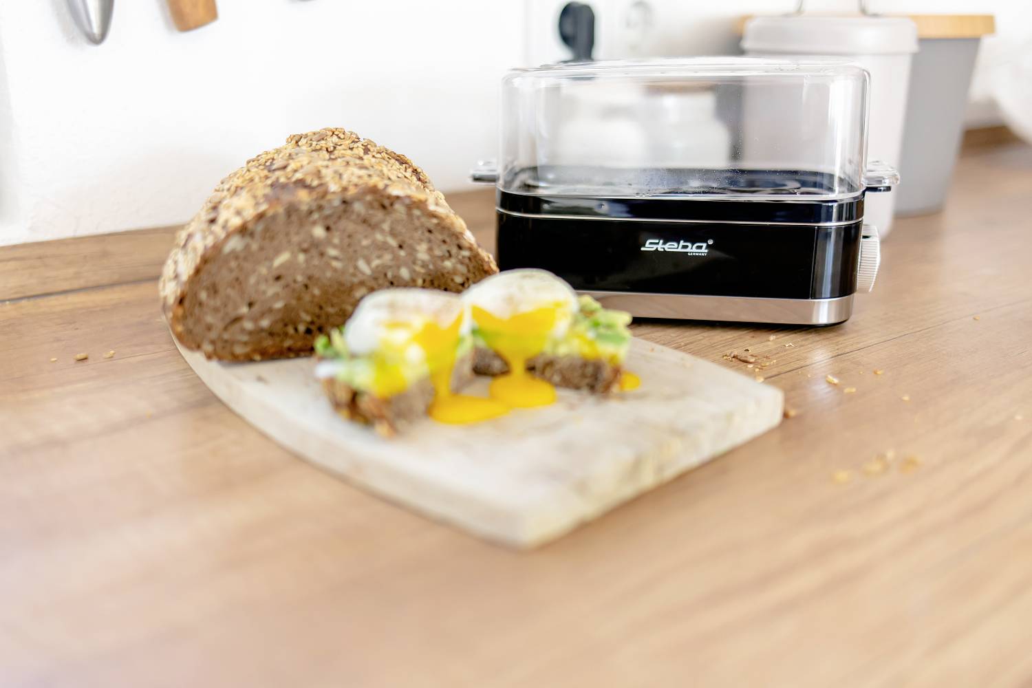 Steba EK 7 Eierkocher Kontrollleuchte, kabelgebunden, mit Eierstecher, mit Messbecher Schwarz, Edelstahl