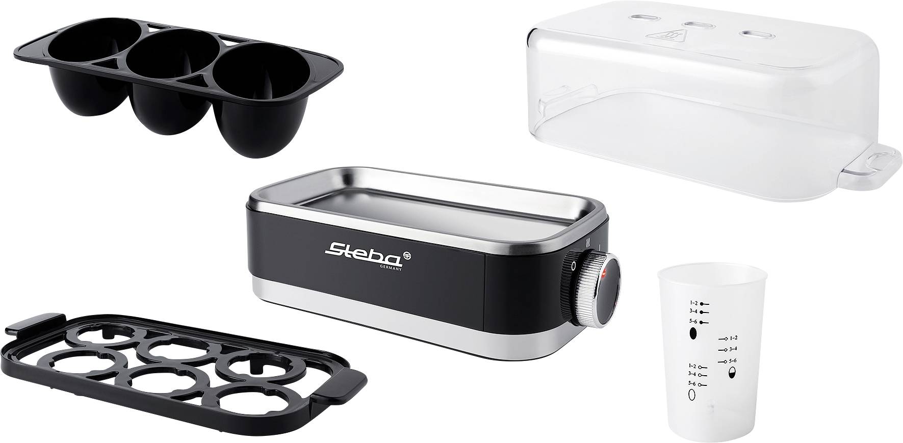 Steba EK 7 Eierkocher Kontrollleuchte, kabelgebunden, mit Eierstecher, mit Messbecher Schwarz, Edelstahl