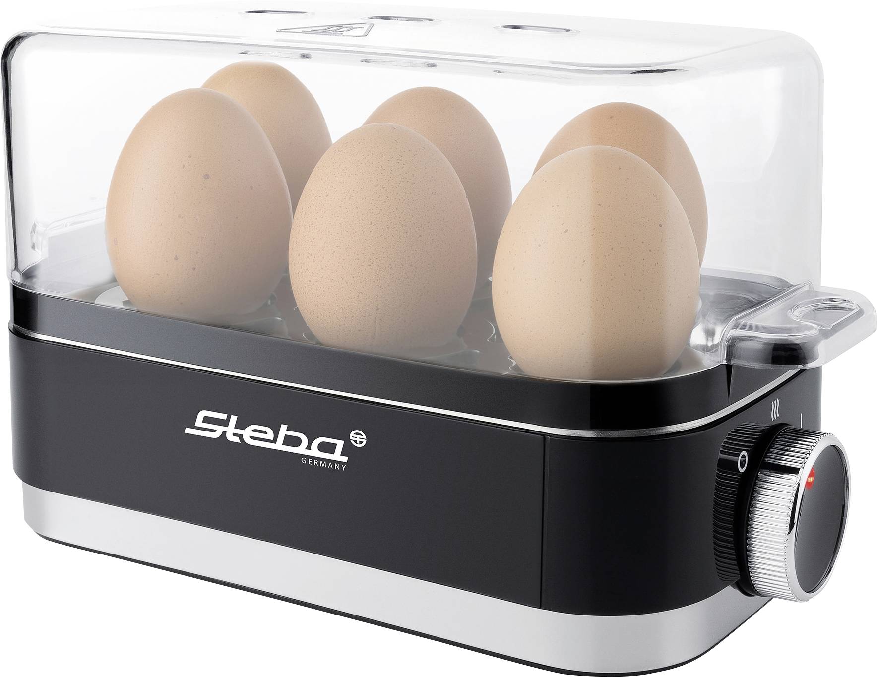 Steba EK 7 Eierkocher Kontrollleuchte, kabelgebunden, mit Eierstecher, mit Messbecher Schwarz, Edelstahl