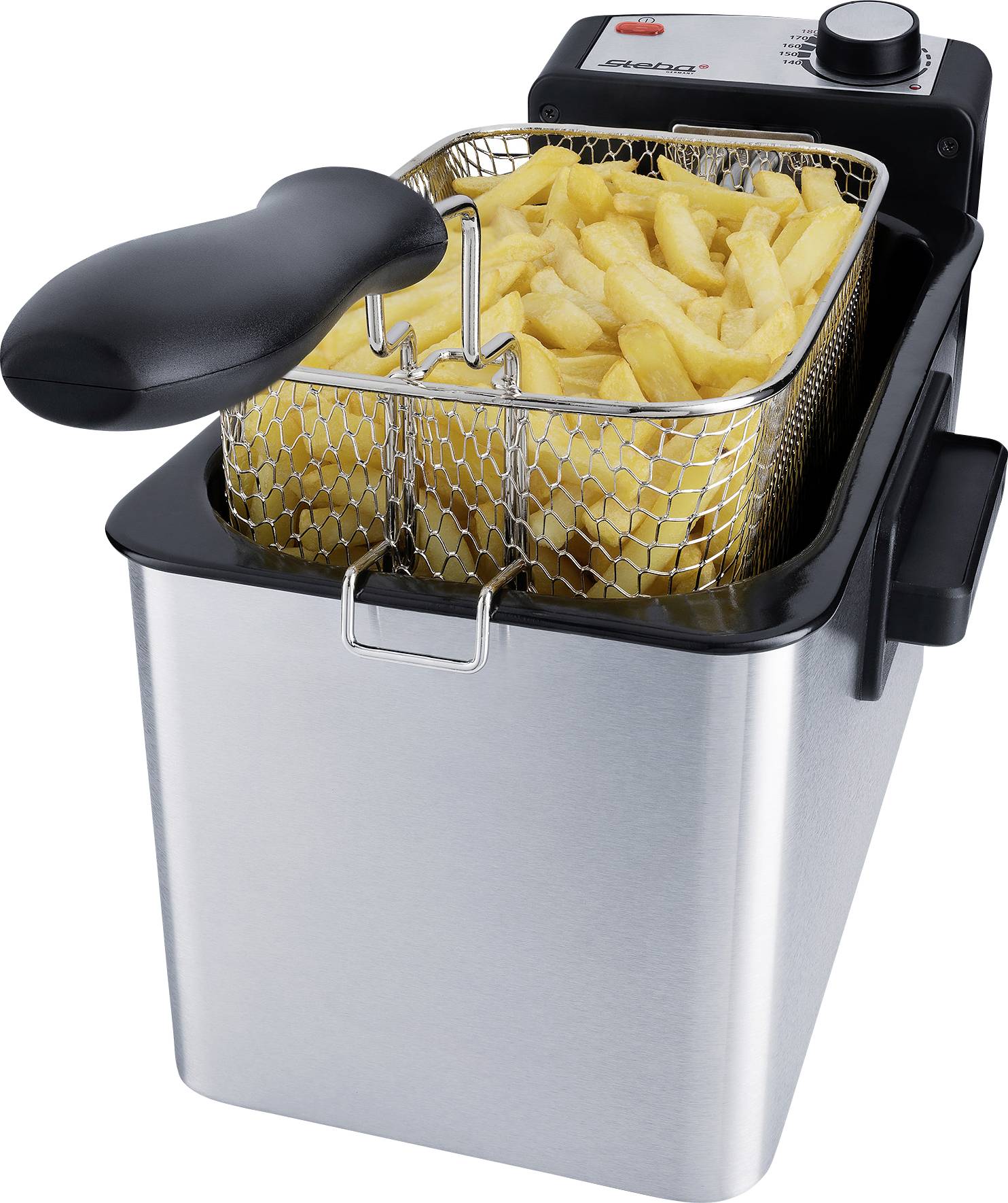 Steba DF 180 Fritteuse 3 l 2000 W Kontrollleuchte, kabelgebunden, stufenloser Temperaturregler Edelstahl, Schwarz