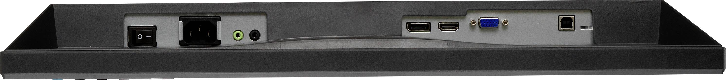 Rückseite eines elektronischen Geräts mit mehreren Anschlüssen, darunter HDMI, USB, VGA und Audioanschlüsse.