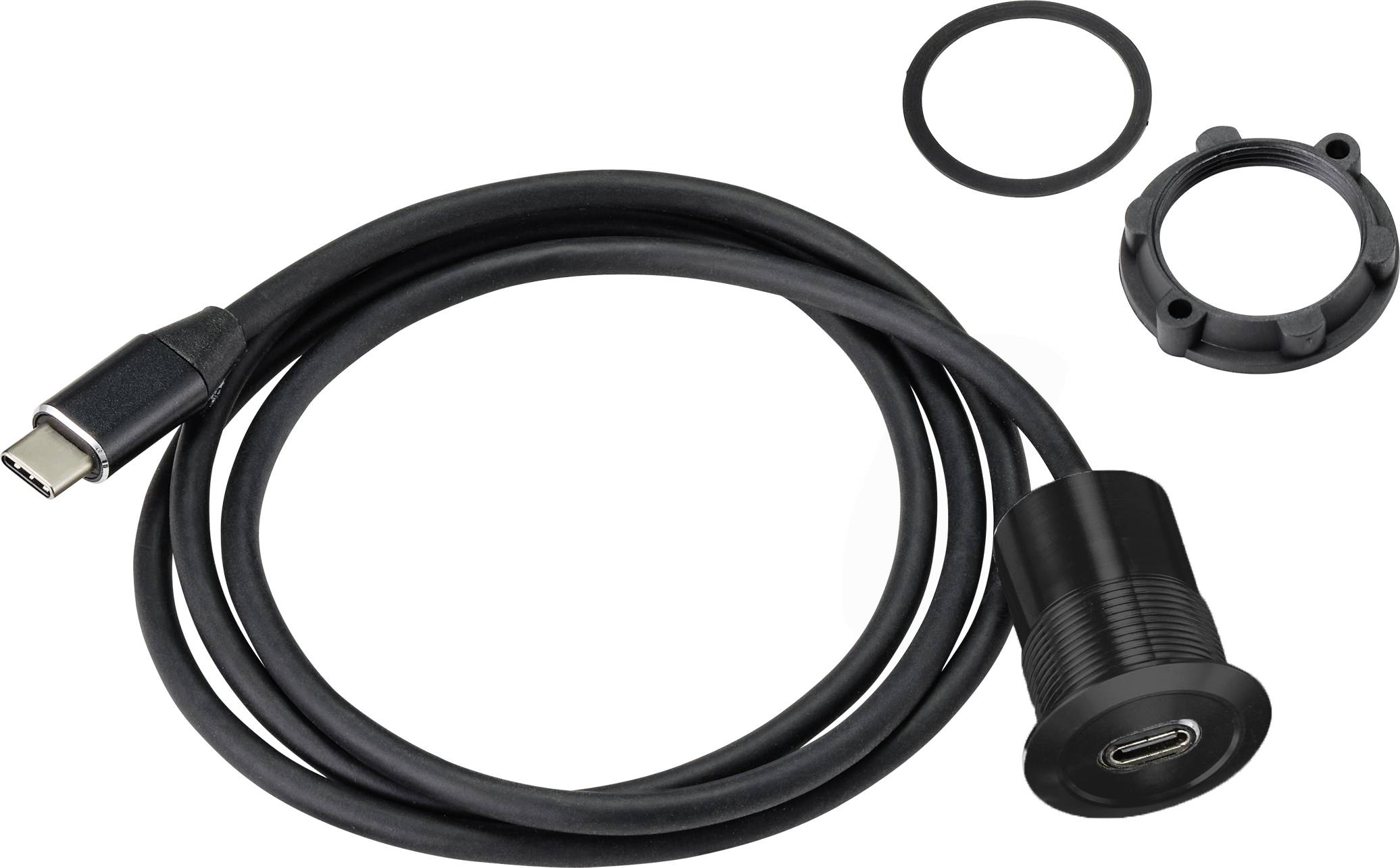 USB-C-Kabel mit Kunststoffabdeckung und Gummidichtung. Geeignet für den Schutz von Anschlüssen in Außenanwendungen.