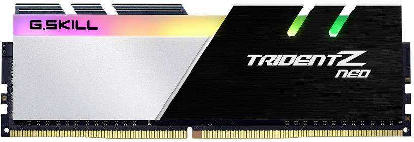 Ein RAM-Modul von G.SKILL mit der Aufschrift 'TridentZ NEO' und RGB-Beleuchtung am oberen Rand.