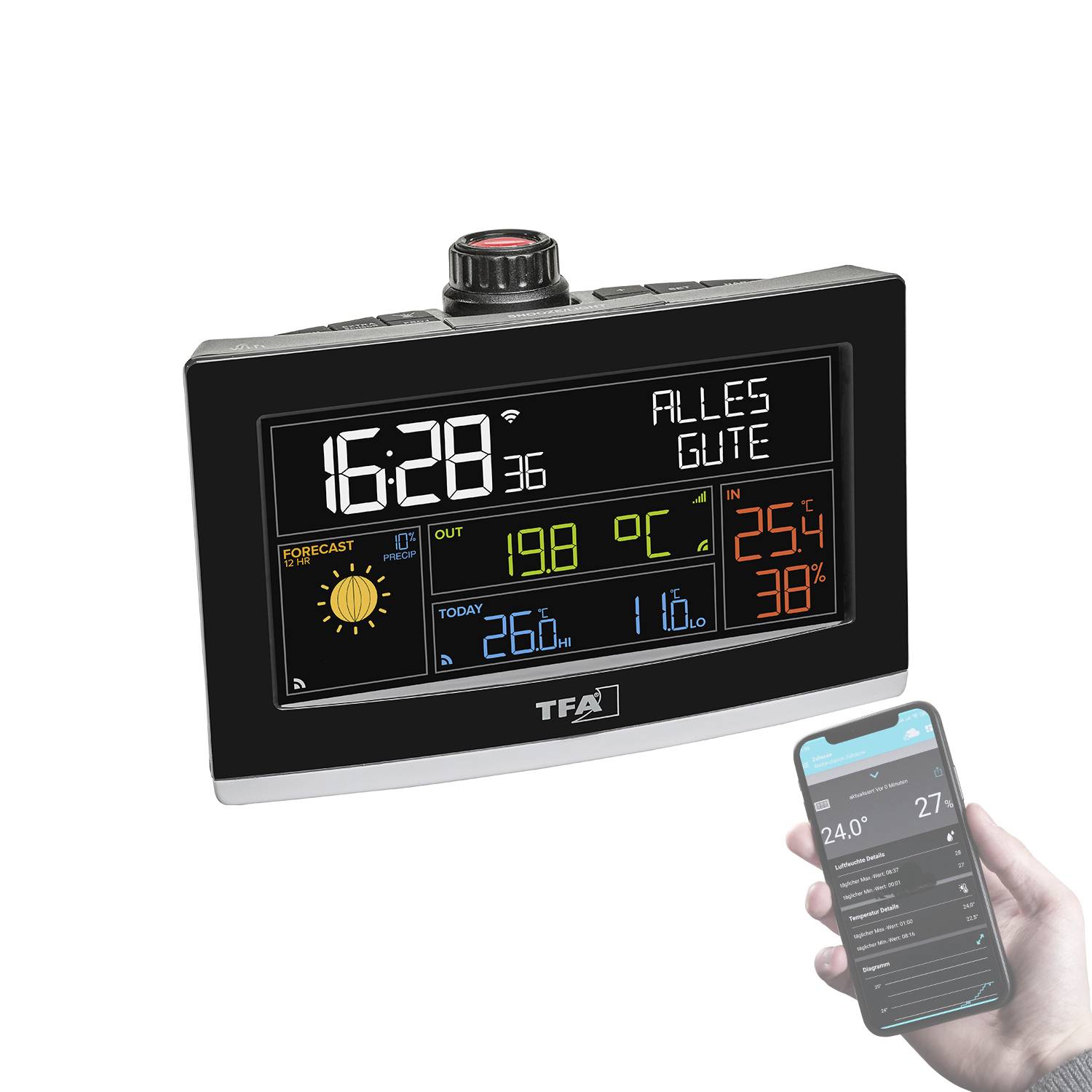 TFA Dostmann VIEW SHOW 35.8002.01 Quarz WLan Tischuhr digital Schwarz