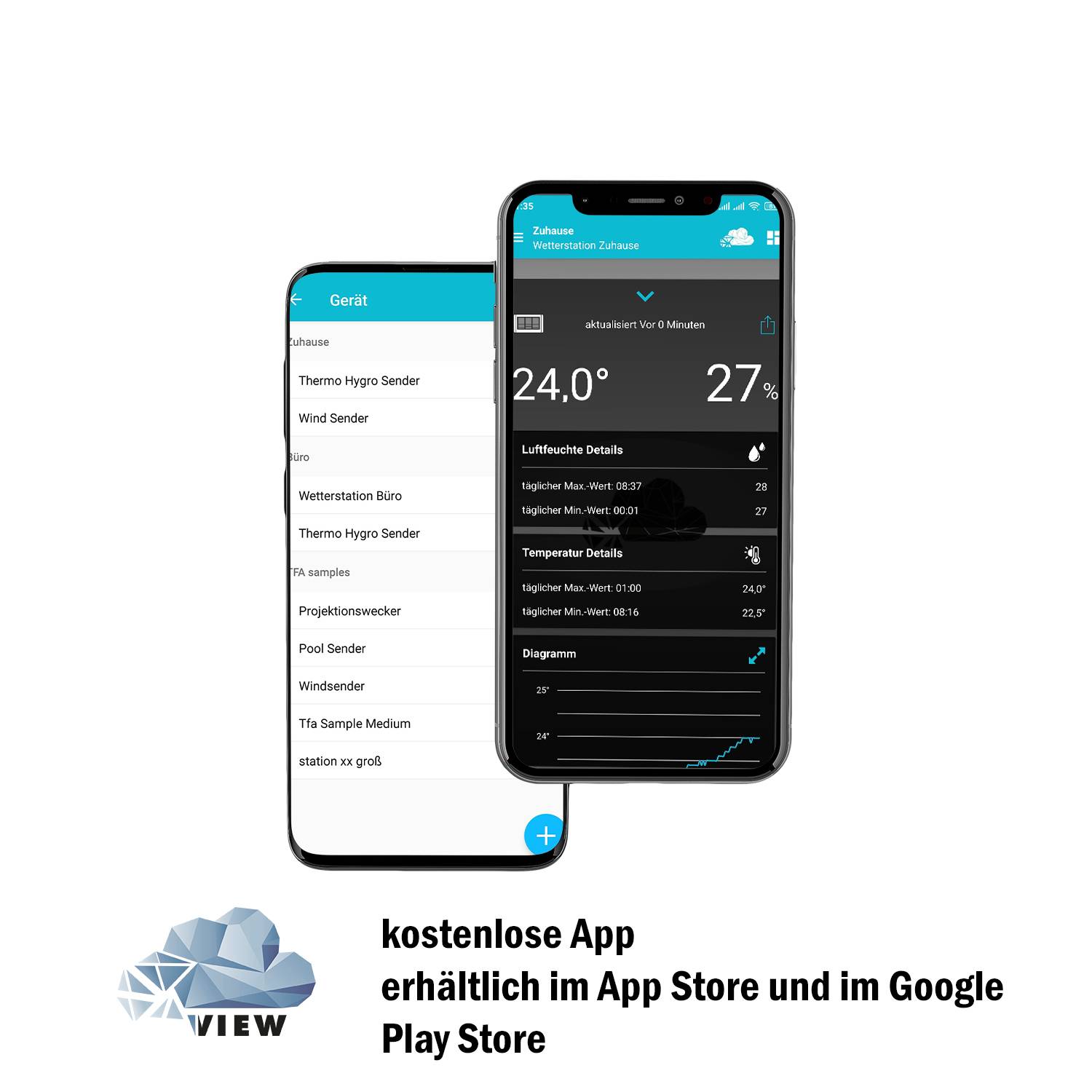 TFA Dostmann VIEW METEO 35.8000.01 WLAN-Wetterstation Vorhersage für 12 Stunden Anzahl Sensoren max. 1