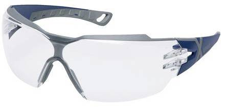Schutzbrille mit transparenten Gläsern und dunkelblauen Bügeln. Bietet Augenschutz bei Arbeiten, die mögliche Gefahren bergen.