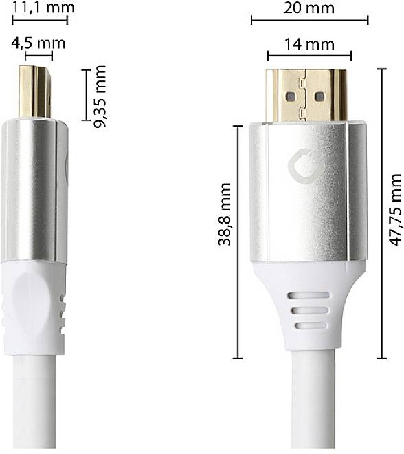 Oehlbach HDMI Anschlusskabel HDMI-A Stecker, HDMI-A Stecker 3.00m Weiß D1C92494 8K UHD, vergoldete Steckkontakte HDMI-Kabel