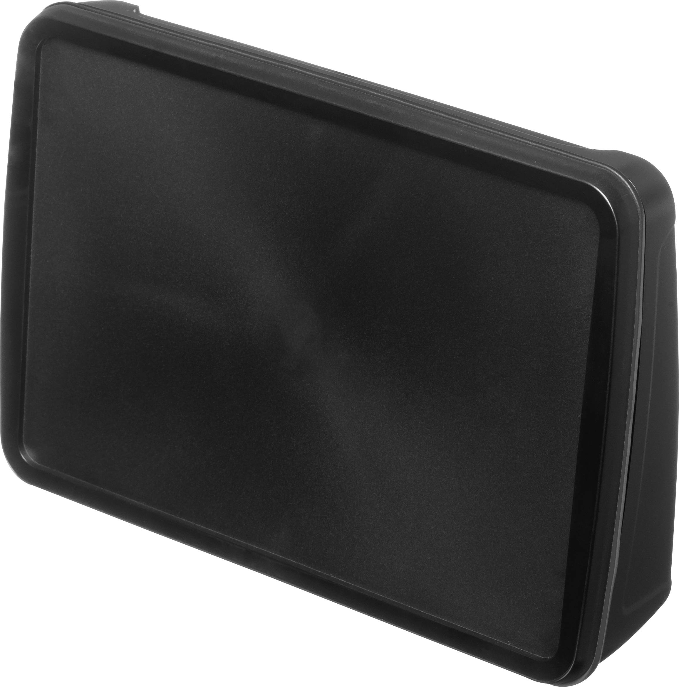 Ein rechteckiger, schwarzer Kunststoffdeckel mit abgerundeten Ecken.
