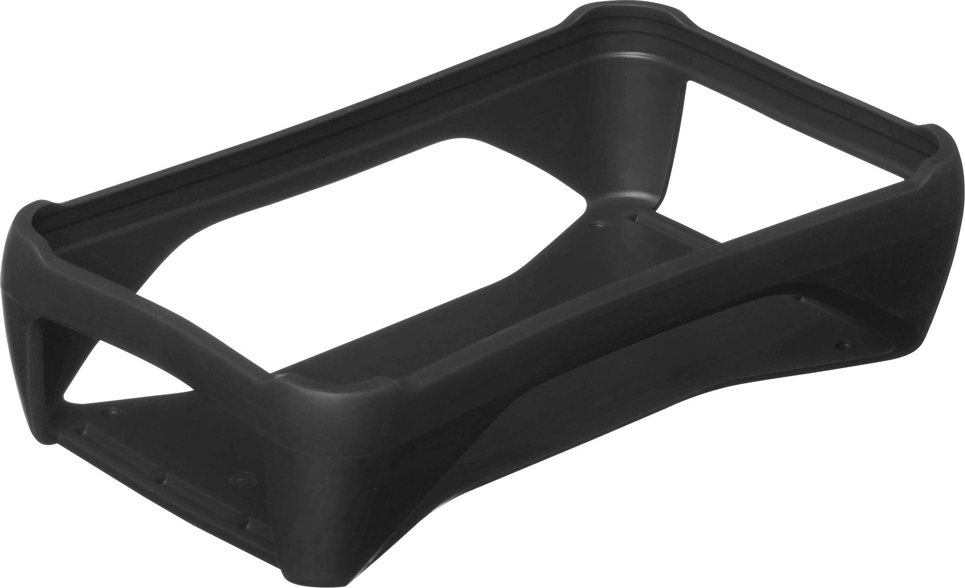 Ein rechteckiger, schwarzer Kunststoffrahmen mit offenen Seiten. Geeignet als Schutzgehäuse oder Tragegriff für ein elektronisches Gerät.