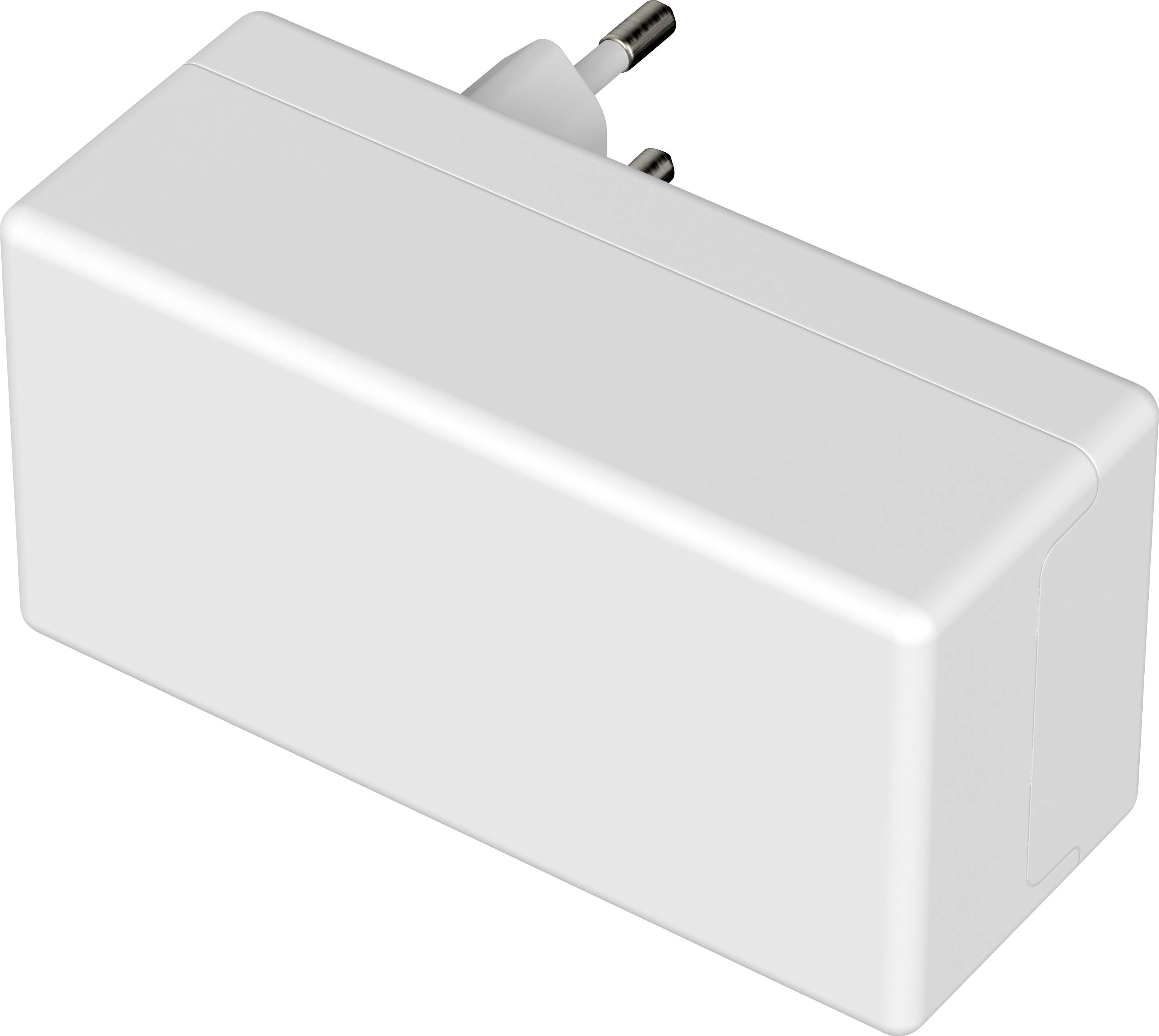 Ein weißes Netzteil mit europäischem Stecker, geeignet für elektronische Geräte.
