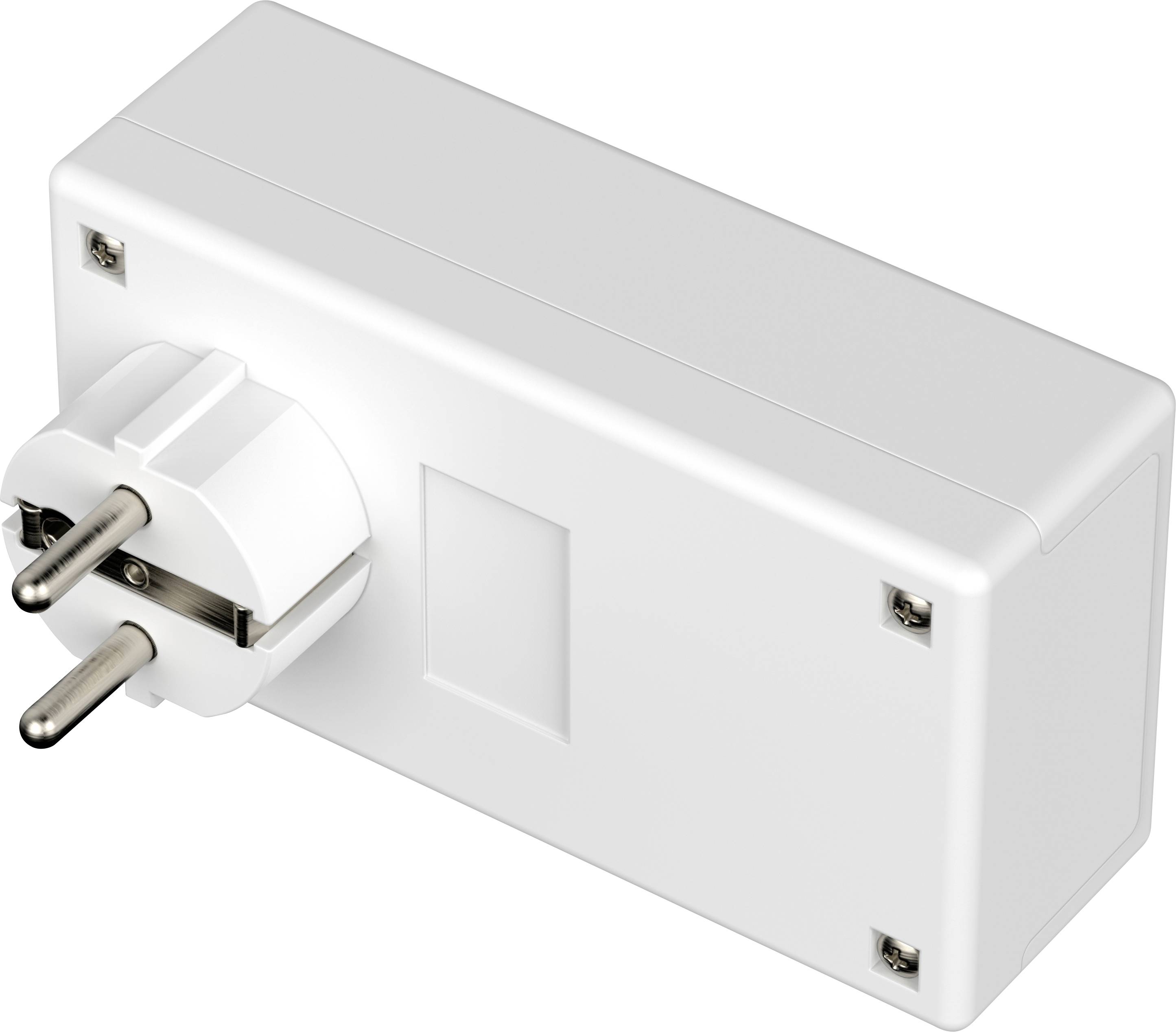 Ein weißer, rechteckiger Netzadapter mit zweipoligem Stecker, geeignet für europäische Steckdosen.