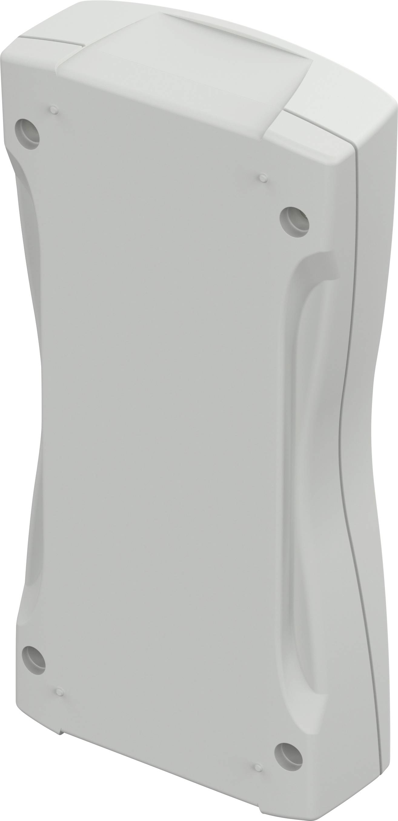 Ein weißes, rechteckiges Gehäuse aus Kunststoff mit abgerundeten Ecken und vier sichtbaren Schrauben an den Ecken.