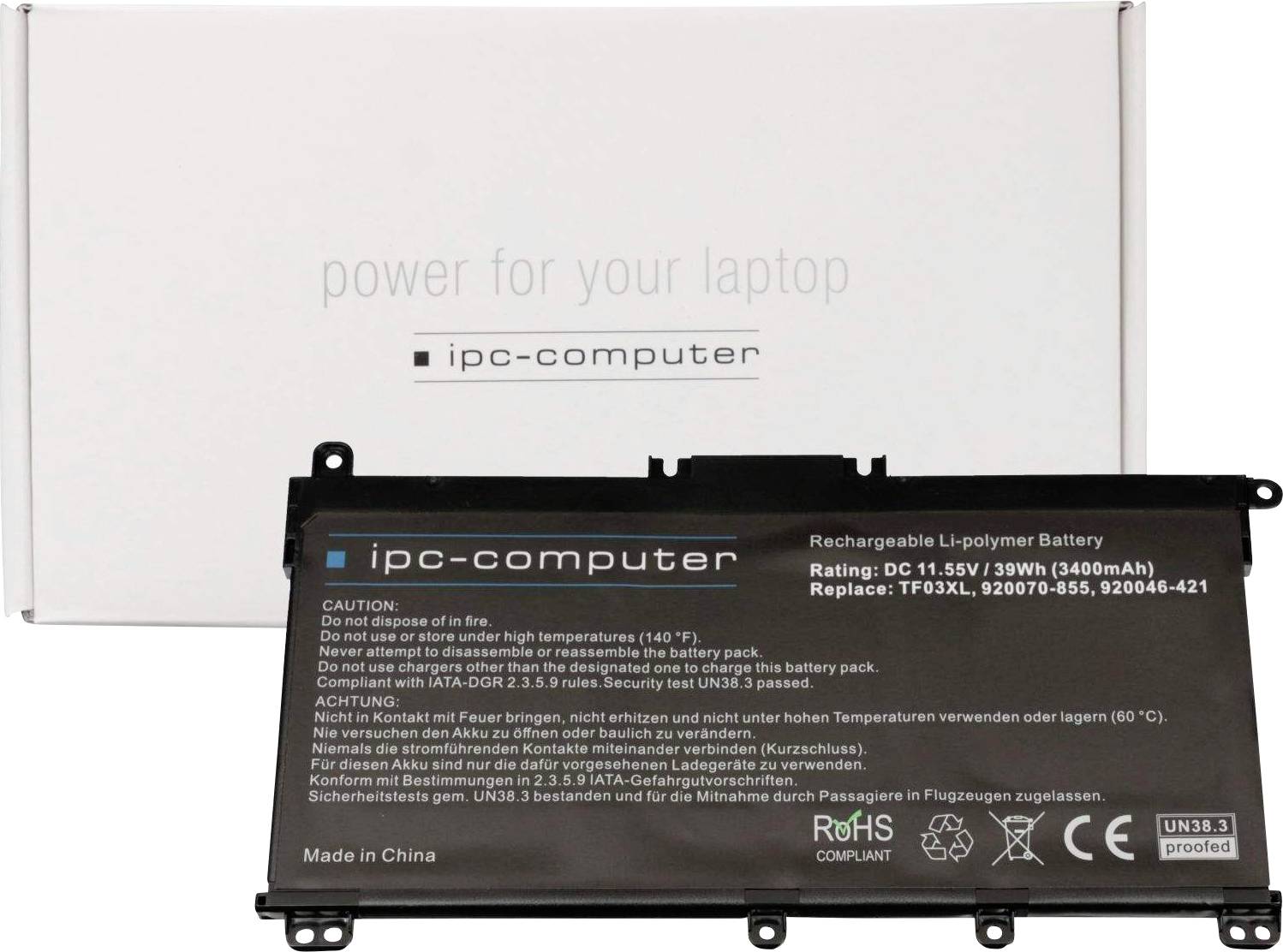 Ipc-computer Notebook-Akku TF03 Replace 11.55V 3400 mAh HP