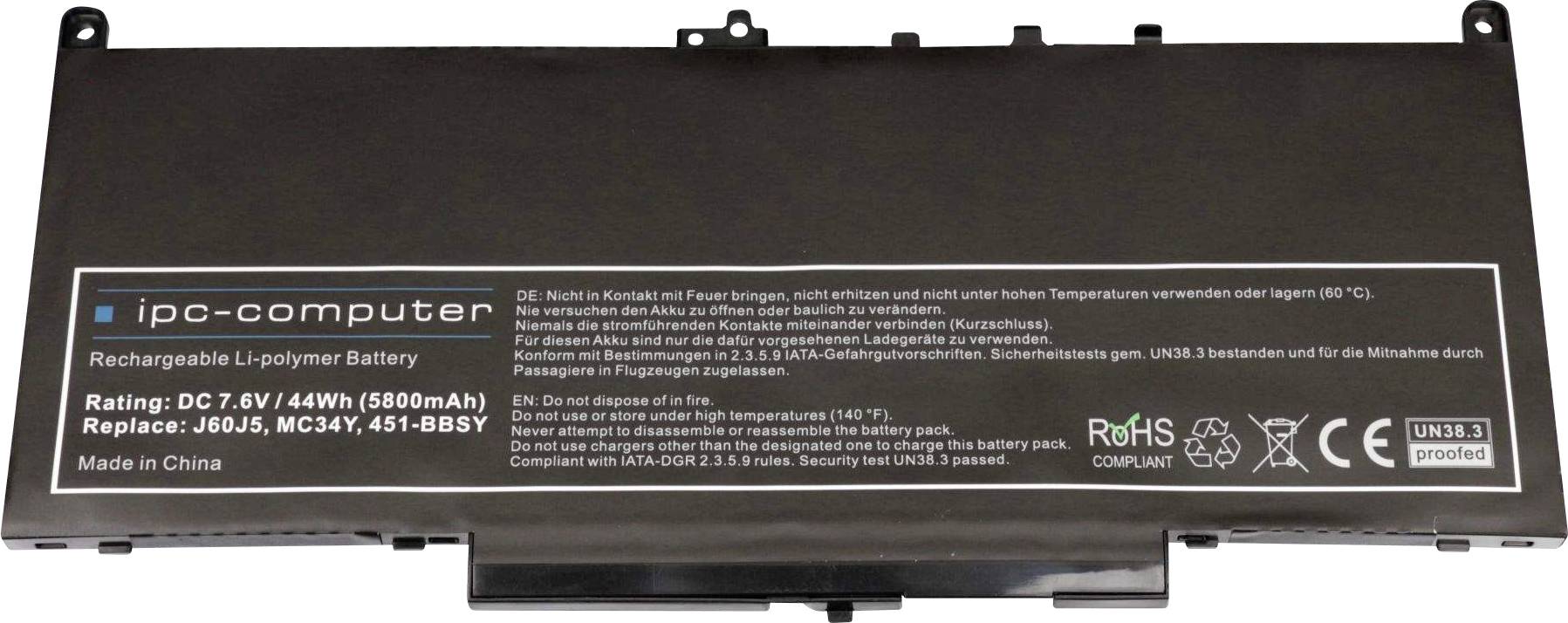 Ipc-computer Notebook-Akku J60J5 Replace 7.6V 5800 mAh Dell