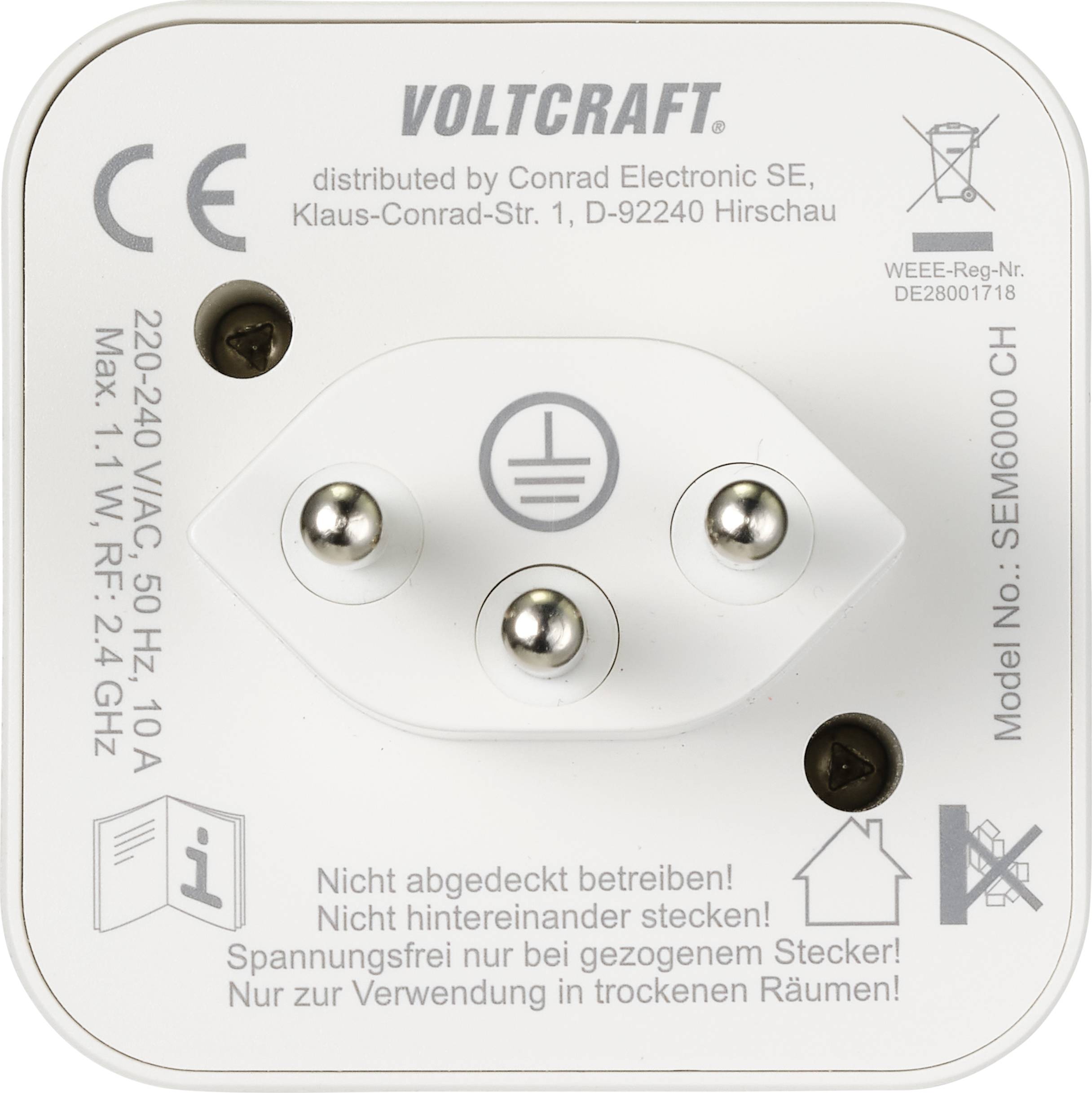 VOLTCRAFT SEM6500 CH Energiekosten-Messgerät inkl. Funksteckdose, Datenexport, Datenloggerfunktion, Stromtarif einstellbar, mit