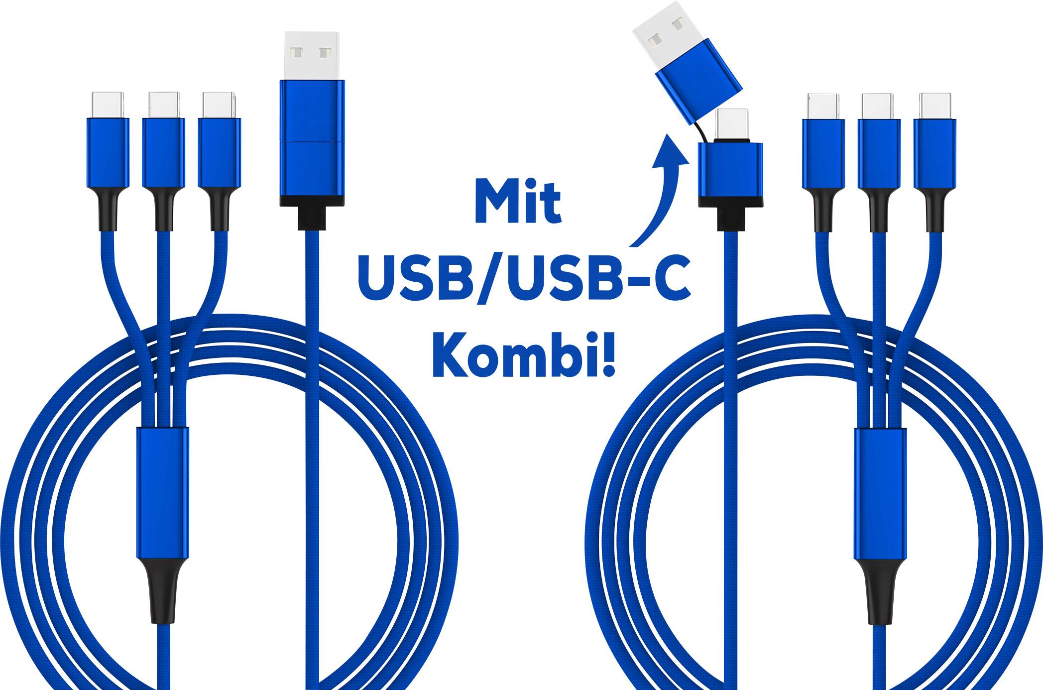 Smrter USB-Ladekabel USB 2.0 USB-A Stecker, USB-C® Stecker, USB-C® Stecker, USB-C® Stecker 1.20m Blau SMRTER_TRIO_C_NB