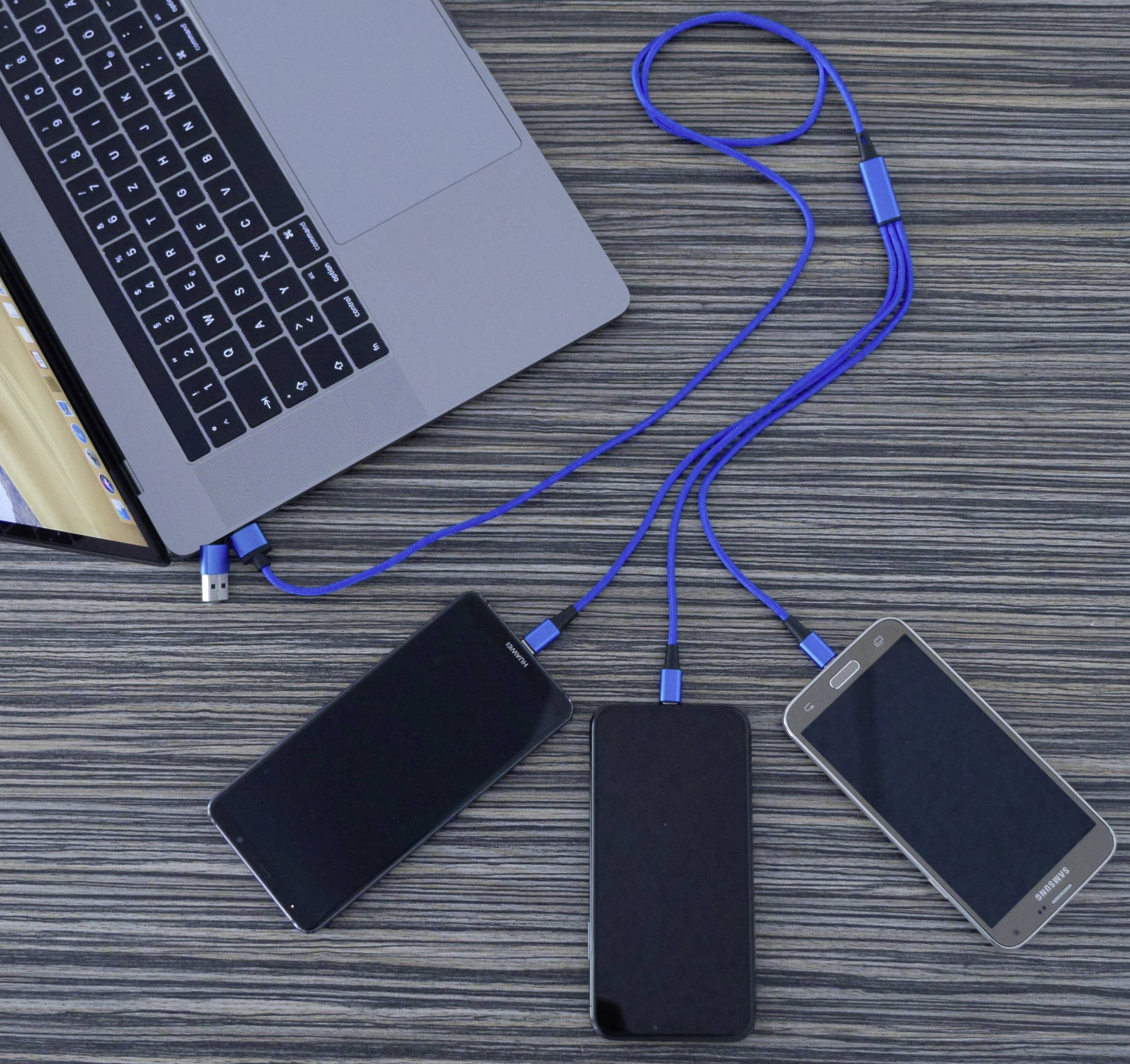 Smrter USB-Ladekabel USB 2.0 USB-A Stecker, USB-C® Stecker, USB-C® Stecker, USB-C® Stecker 1.20m Blau SMRTER_TRIO_C_NB