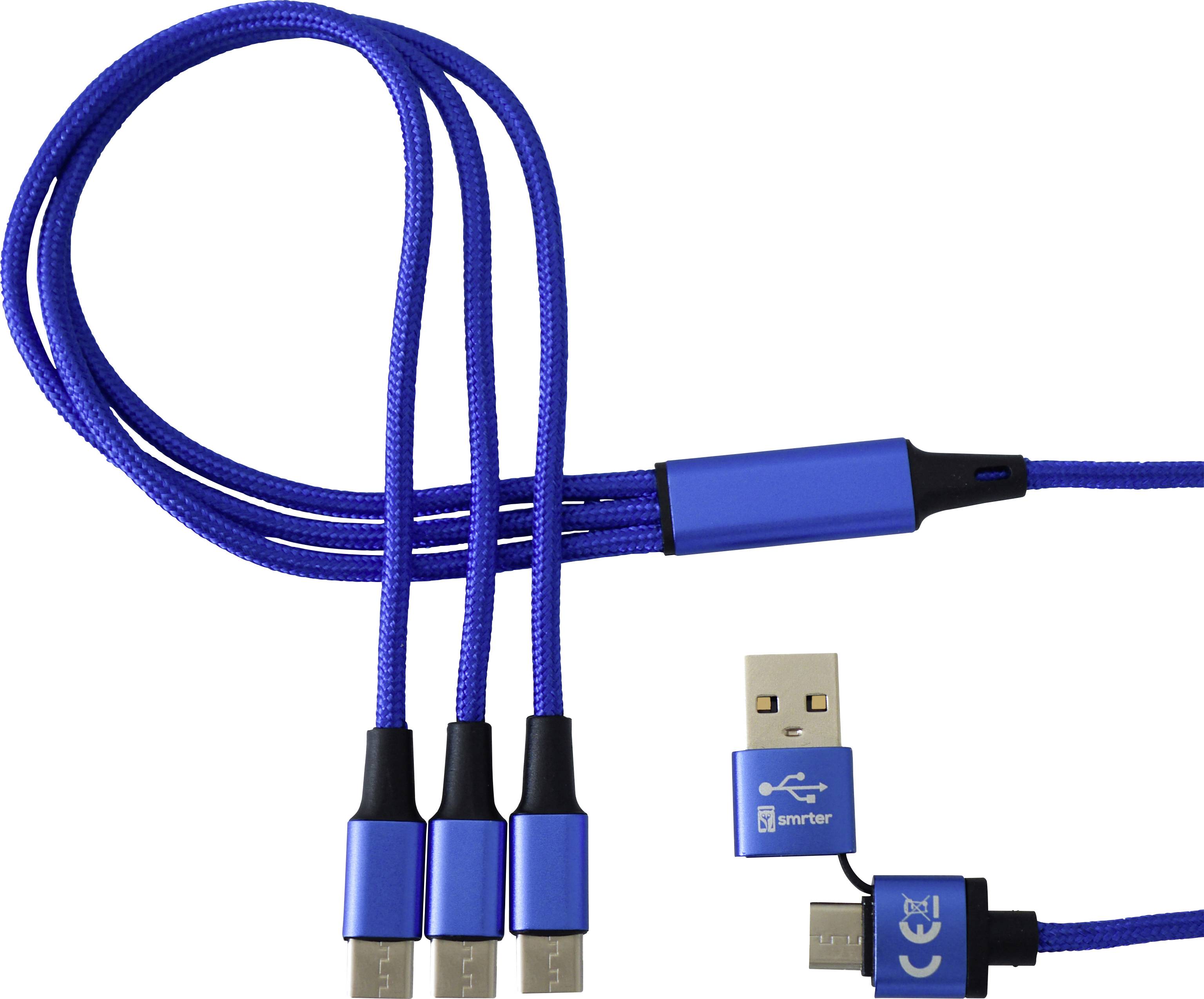 Smrter USB-Ladekabel USB 2.0 USB-A Stecker, USB-C® Stecker, USB-C® Stecker, USB-C® Stecker 1.20m Blau SMRTER_TRIO_C_NB