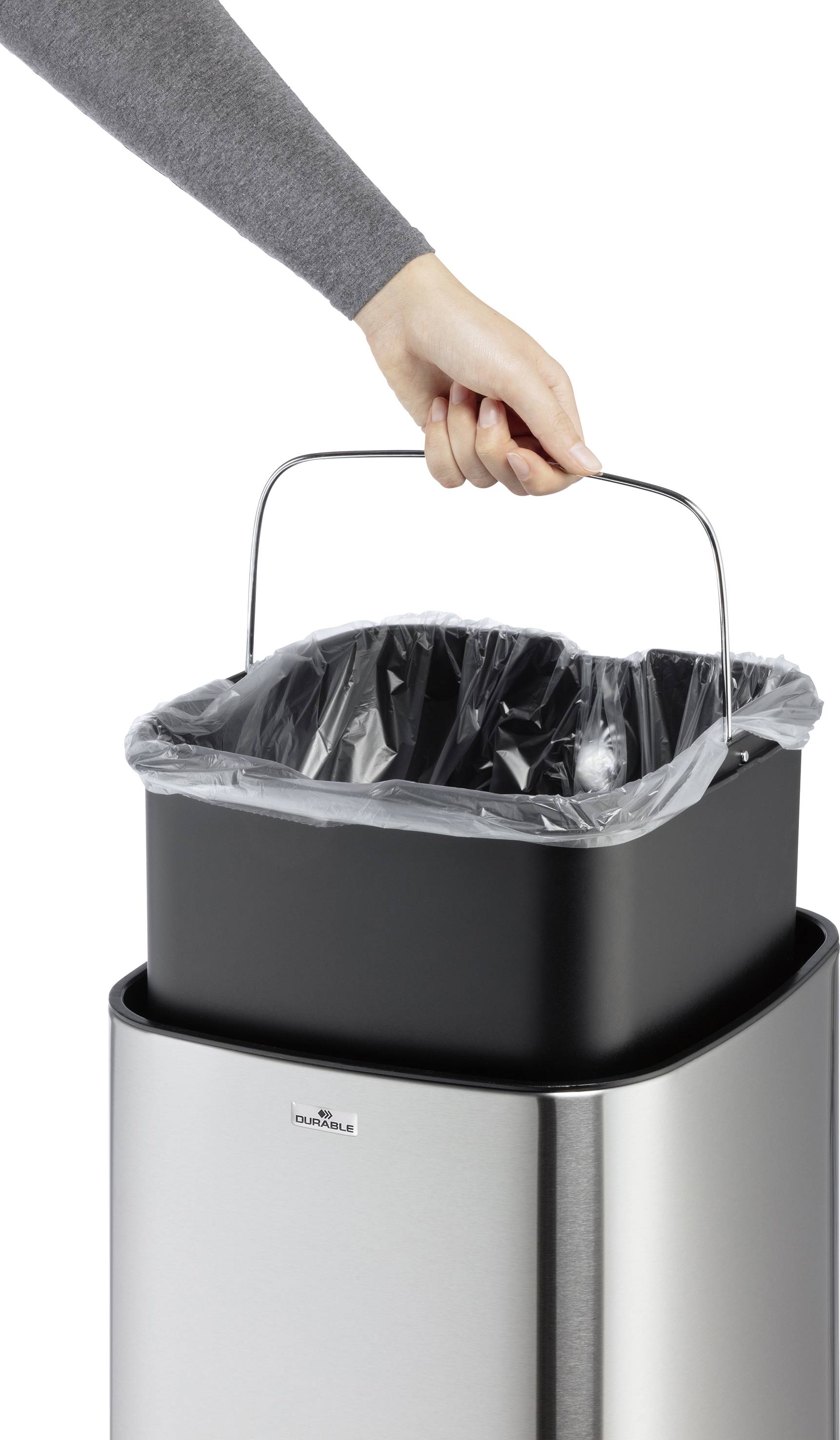 Durable 342323 Mülleimer 35 Edelstahl Silber One-Touch-Deckelöffnung 1St.