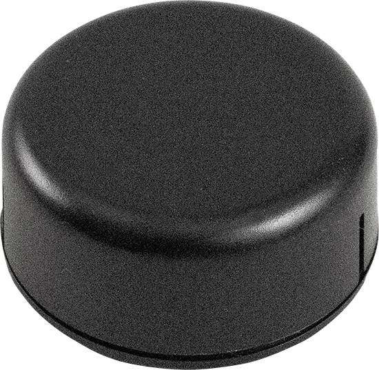 Schwarzer, runder Kunststoffdeckel.