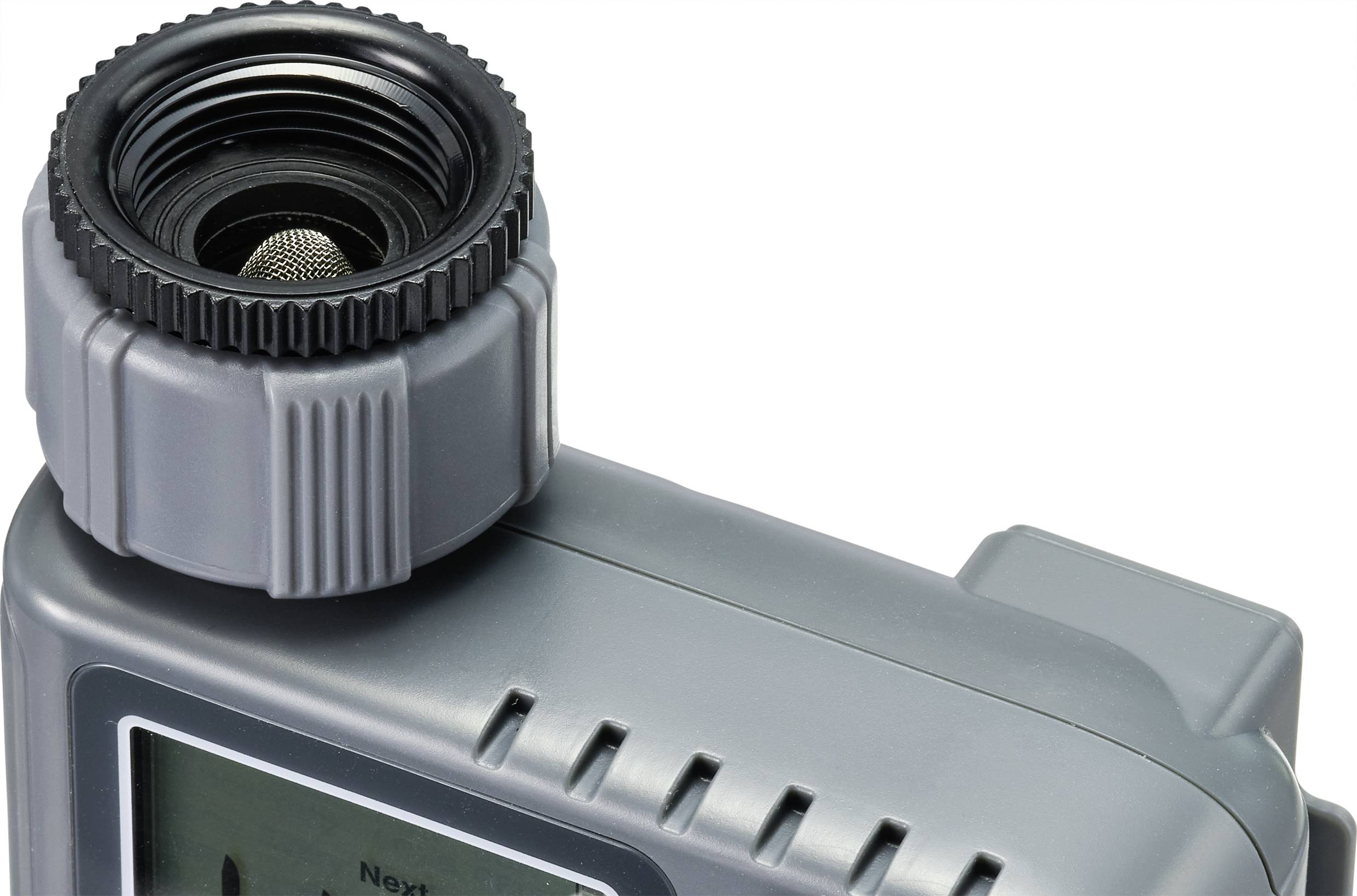 Graues digitales Messgerät mit Display und Einstellrad. Es wird offenbar zur Messung von Flüssigkeits- oder Gaswerten verwendet.