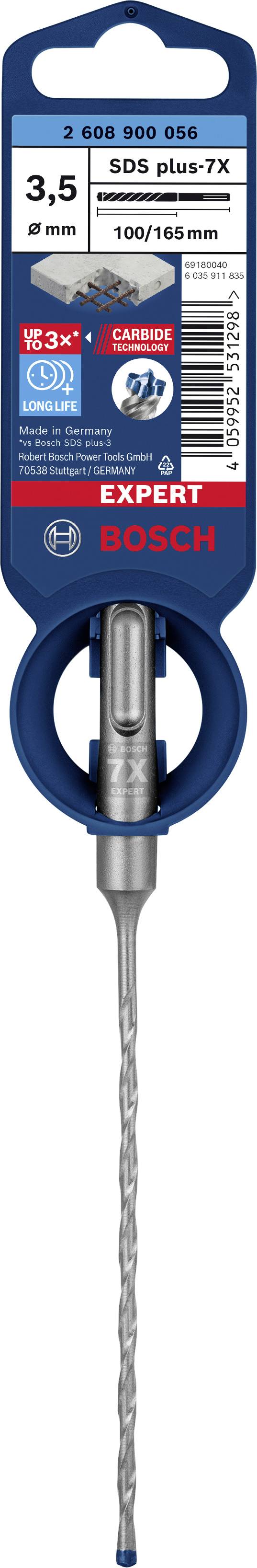 Bosch SDS Plus-7X Bohrer, 3,5 mm Durchmesser, 100/165 mm Länge, geeignet für Betonarbeiten.