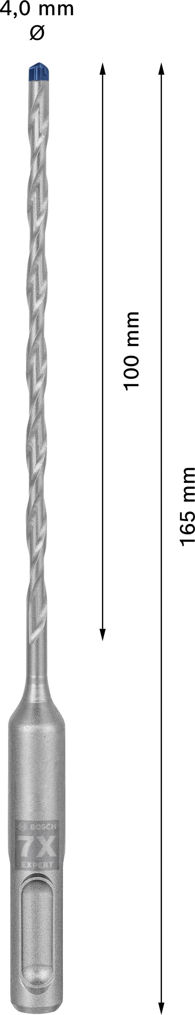 Bohrer mit Durchmesser von 4,0 mm und Gesamtlänge von 165 mm, bestehend aus einem 100 mm langen Arbeitsbereich.
