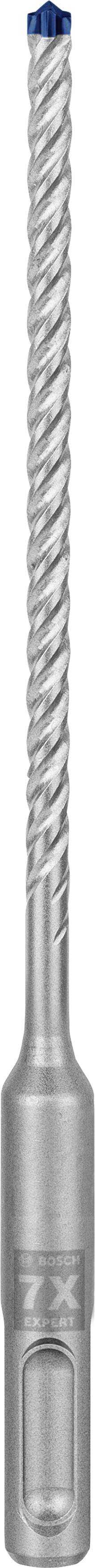 Grauer Bohrer mit spiralförmigen Rillen und blauem Spitzenende, geeignet für präzises Bohren in harte Materialien.