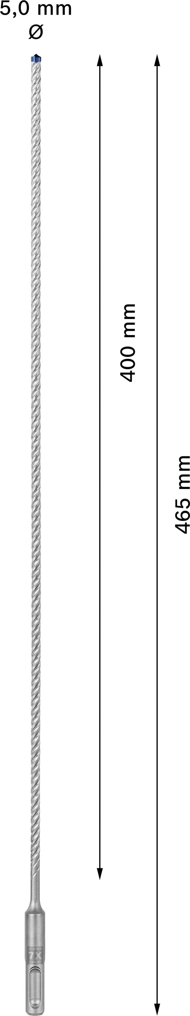 Abbildung eines langen, dünnen Metallstabes mit einer Gesamtlänge von 465 mm. Der dickere Teil am Ende misst 5,0 mm im Durchmesser.