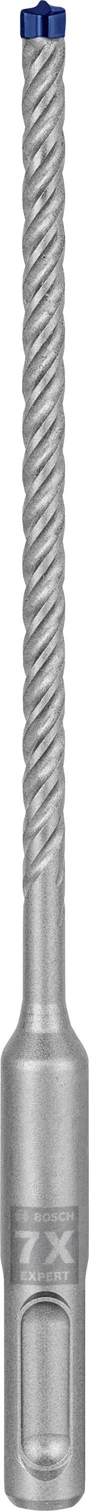 Ein silberner Metallbohrer mit einer blauen Spitze und einem spiralförmigen Schaft, geeignet für Bohrmaschinen.
