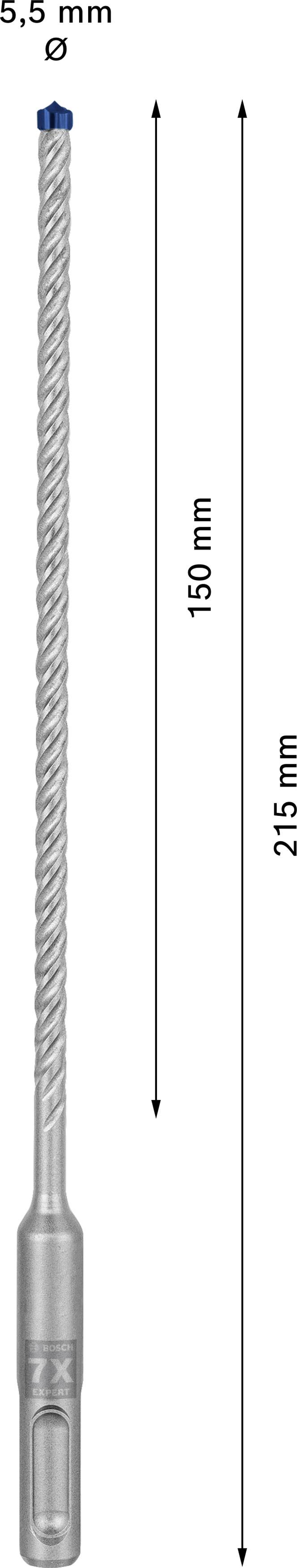 Bohrer mit 5,5 mm Durchmesser, 150 mm Bohrlänge, 215 mm Gesamtlänge.