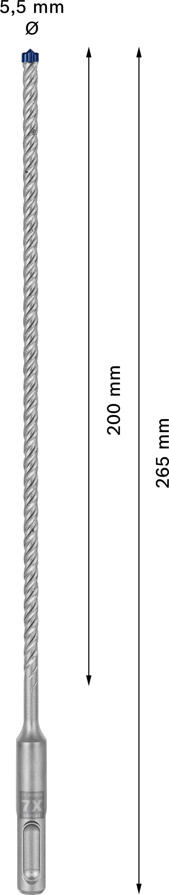 Bohrer mit Durchmesser 5,5 mm, Gesamtlänge 265 mm, Arbeitslänge 200 mm.